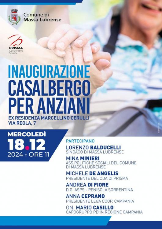 Massa Lubrense: Inaugurazione della Casalbergo per Anziani il 18 dicembre